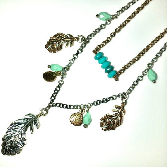 🎉HP🎉 LUCKY BRAND Faux Turquoise Silver Tone Feather Charm Necklace 18" NEW! - Picture 10 of 13